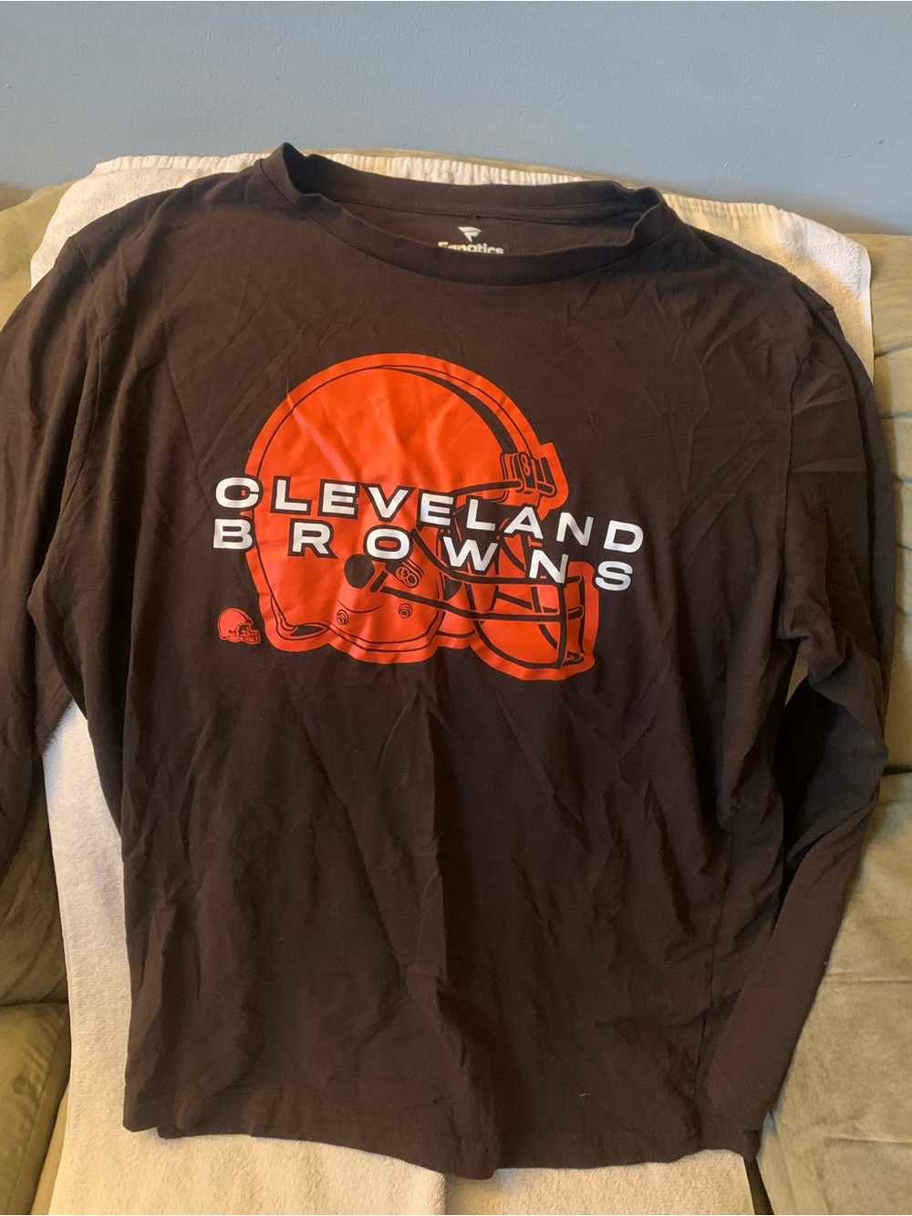 Cleveland Browns Long Sleeve Helmet Tee - Brown & Orange
